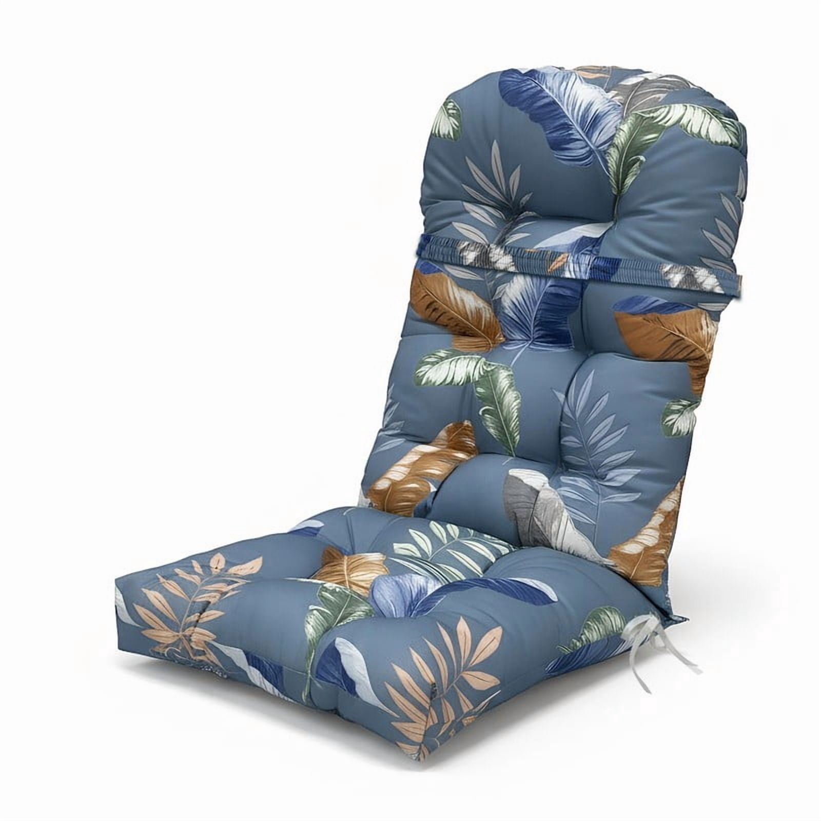 GKXLH Outdoor Adirondack Chair Cushions, Water Resistant Patio Rocking Chair Cushion, Non-Slip High Back Patio Pads with Ties (43" x 19" x 3", Blue Leaf, 1 Pack)