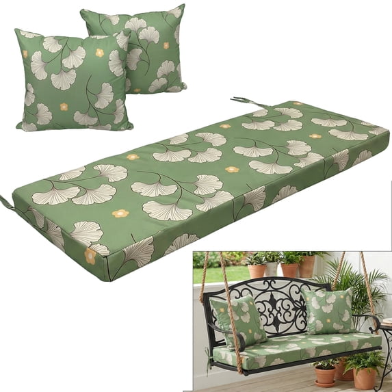 GKXLH Outdoor Garden Bench Pad - Thick Shelf Foam Patio Cushion with Waterproof Cover, Includes 2 Same Color Pillow Covers (48"x18"x3", Ginkgo Leaves)