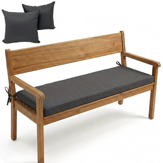 GKXLH Waterproof Outdoor Bench Cushion 48"x18"x3", 28D High Density Foam Garden Bench Pad with Removable Washable Cover & 2 Pillow Covers for Patio Porch Swing (Dark Gray)