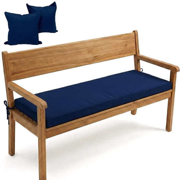 GKXLH Waterproof Outdoor Bench Cushion 48"x18"x3", 28D High Density Foam Garden Bench Pad with Removable Washable Cover & 2 Pillow Covers for Patio Porch Swing (Navy Blue)