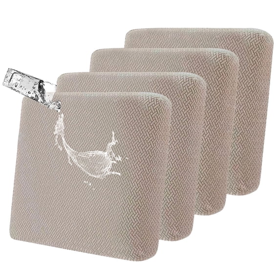 GKXLH Waterproof Seat Cushion Covers, 4PCS Outdoor Patio Sofa Seat Cushion Slipcovers, Elastic Knitted Outdoor Couch Furniture Protector (Khaki)