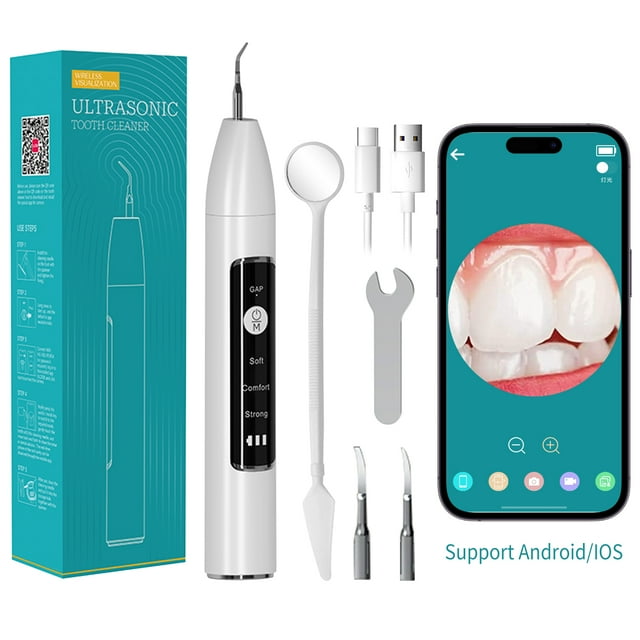 GKcity Ultrasonic Teeth Cleaner Kit with LED, 3 Modes, 2 Heads for Adults and Kids