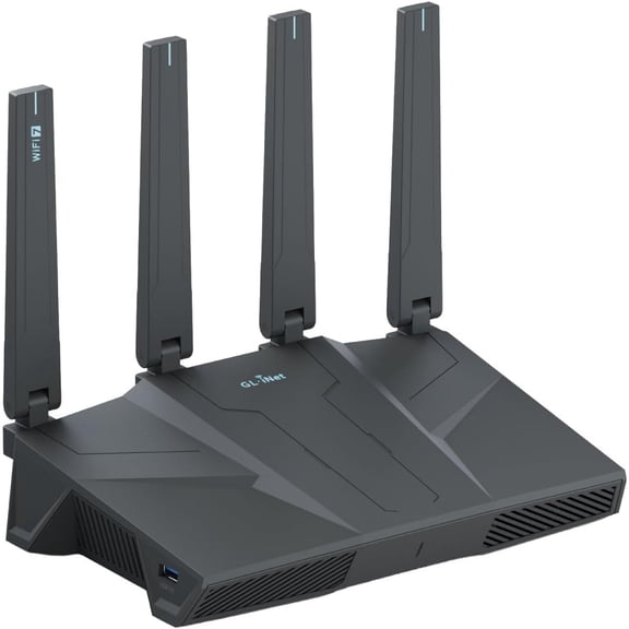 GL-BE6500 (Flint 3e) WiFi 7 Router, High-Speed Router for Wireless Internet w/VPN, 5 x 2.5G Ethernet Port Fiber Optic Modem, Long Range Large Home, Business & Gaming Computer Routers