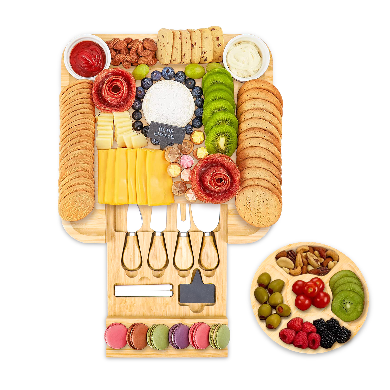 Royal Craft Wood Large Bamboo Cheese Board Gift Set, Charcuterie Board ...