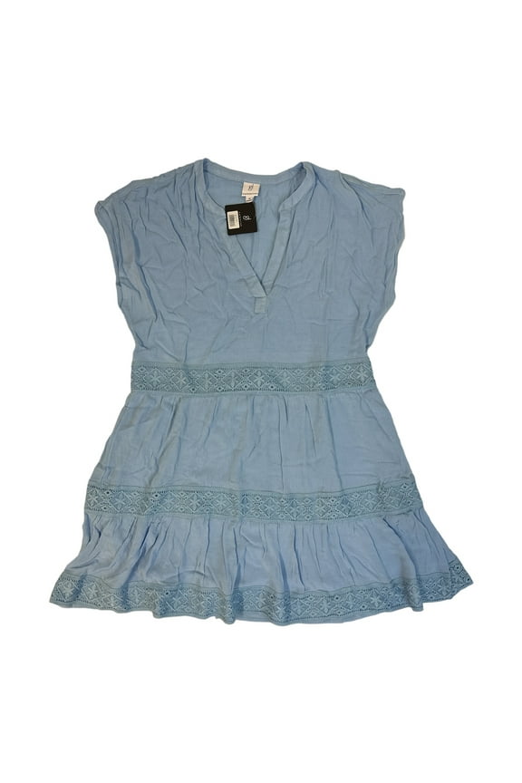 GL By Gibsonlook Women's Split Neck Tiered Easy Fitting Dress (Blue, XXL)