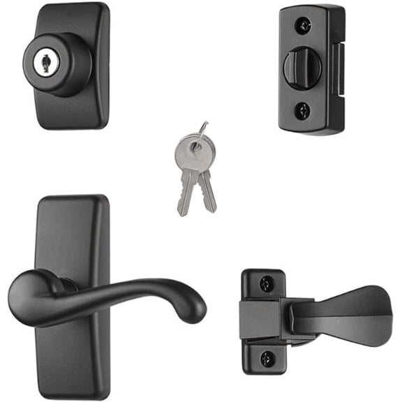 GL Door Lever Set with Keyed Deadbolt Lock for Storm and Screen Doors, Bright Brass (4-Piece Set)