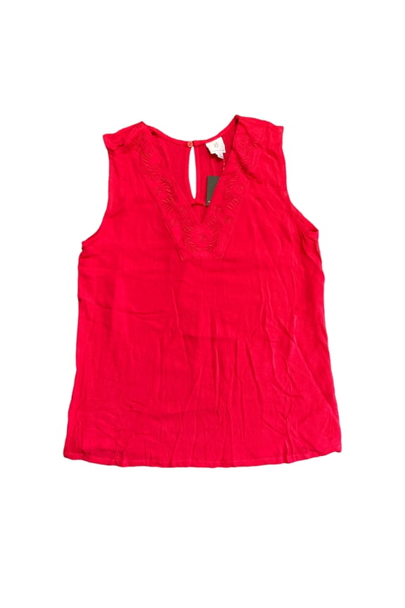 GL Gibson Look Women's Sleeveless V-Neck Embroidered Top (Red, M)