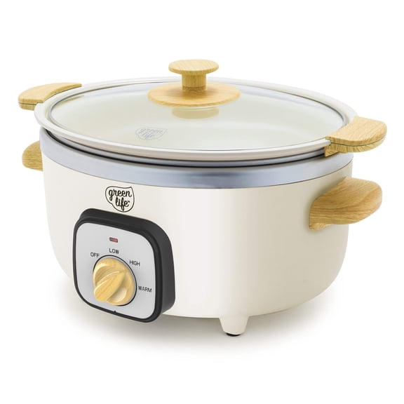 GreenLife 3.5QT Slow Cooker, Non-Toxic Ceramic Nonstick, Cream