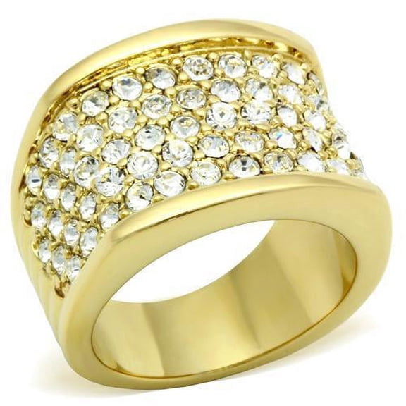 IP Gold(Ion Plating) Brass Ring with Top Grade Crystal in Clear for Women Style GL006