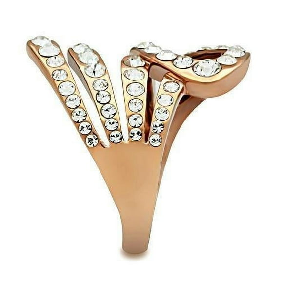 IP Rose Gold(Ion Plating) Brass Ring with Top Grade Crystal in Clear for Women Style GL149
