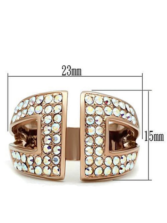 GL222 - IP Rose Gold(Ion Plating) Brass Ring with Top Grade Crystal in Aurora Borealis (Rainbow Effect)