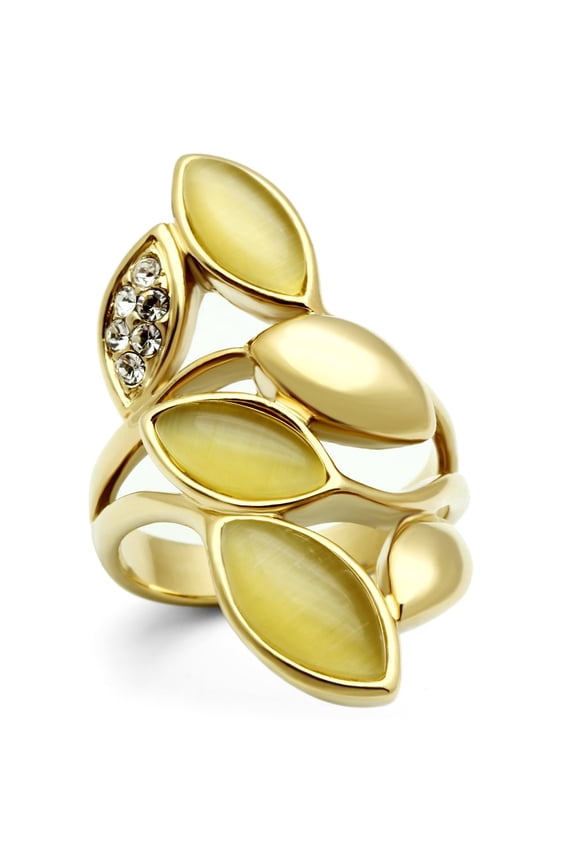 GL302 - IP Gold(Ion Plating) Brass Ring with Synthetic Cat Eye in Citrine Yellow Size 5