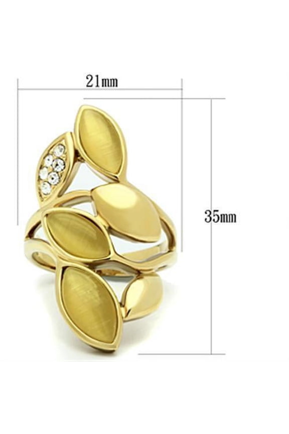 GL302 - IP Gold(Ion Plating) Brass Ring with Synthetic Cat Eye in Citrine Yellow