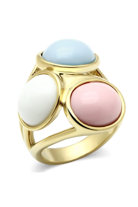 GL303 - IP Gold(Ion Plating) Brass Ring with Synthetic Synthetic Stone in Multi Color