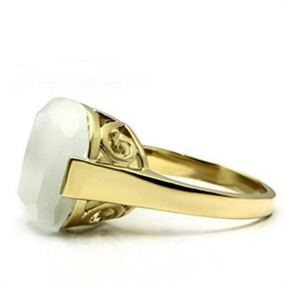 IP Gold(Ion Plating) Brass Ring with Synthetic Cat Eye in White for Women Style GL309