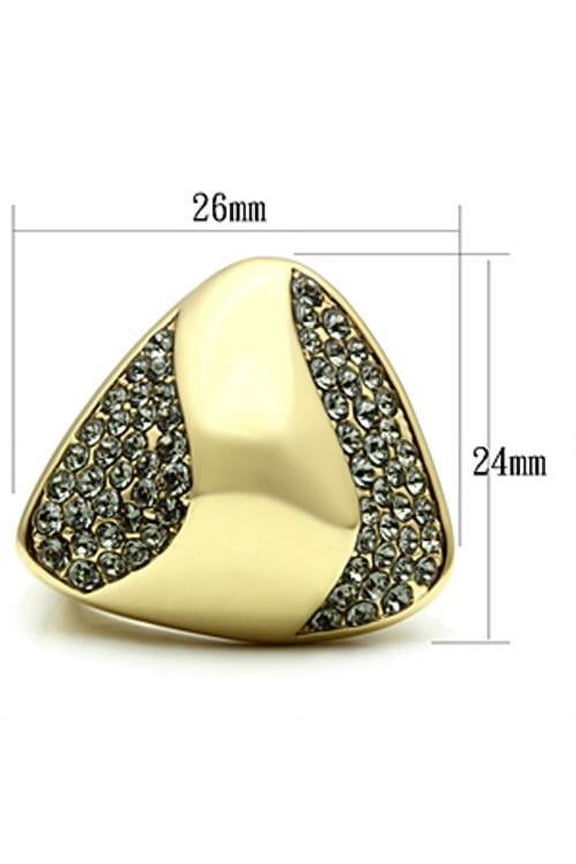GL311 - IP Gold(Ion Plating) Brass Ring with Top Grade Crystal in Black Diamond