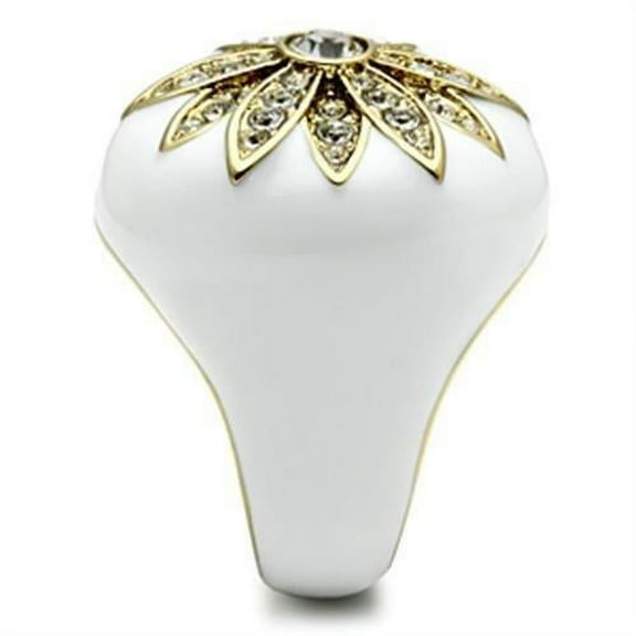 IP Gold(Ion Plating) Brass Ring with Top Grade Crystal in Clear for Women Style GL326