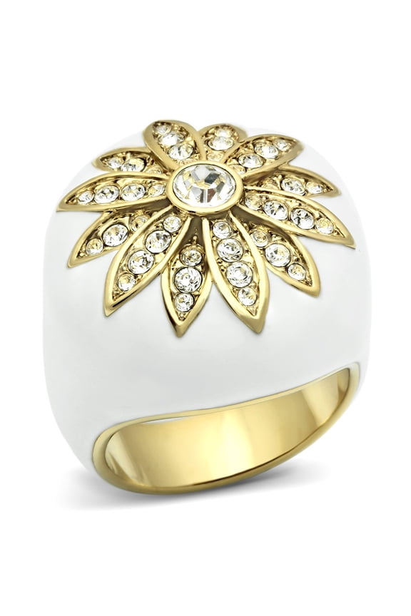 GL326 - IP Gold(Ion Plating) Brass Ring with Top Grade Crystal in Clear