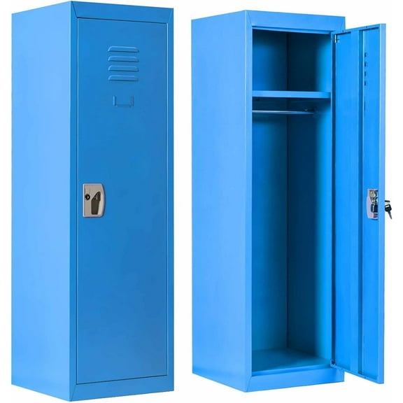 GLACER 2-Tier Kids Locker, 48 Tall Metal School Locker with Hanging Rod, 2 Keys & 1 Door, Lockable Small Storage Locker Cabinet, Single Steel Locker for Kids, Students, Gym, Home, Office (Blue)
