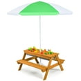 thumbnail image 1 of GLACER 3-in-1 Kids Picnic Table, Wooden Sand and Water Table w/Removable & Adjustable Umbrella, Removable Sand Box, Built-in Benches, Kids Outdoor Furniture for Toddler, Patio, Backyard (Natural), 1 of 9