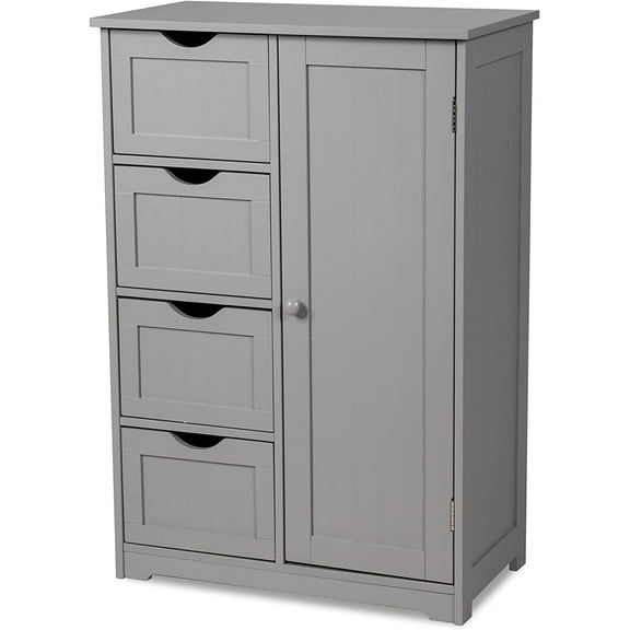 GLACER Bathroom Floor Cabinet, Multifunctional Storage Cabinet with 4 Drawers and 1 Door, Wooden Side Storage Organizer for Bathroom, Living Room or Kitchen, 22 x 12 x 32 inches (Grey)