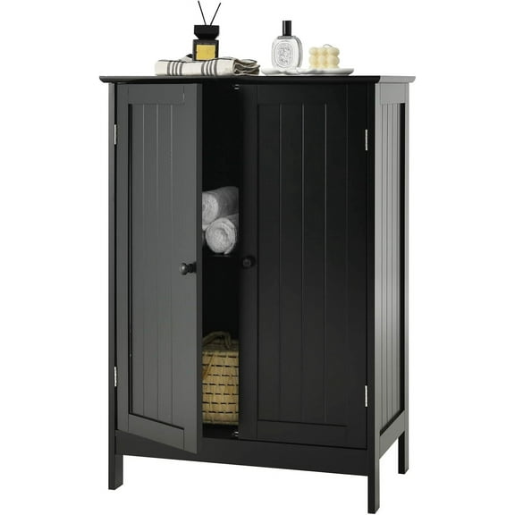 GLACER Bathroom Floor Cabinet, Wooden Storage Cabinet with Double Doors, Suitable for Bathroom, Living Room, Entryway, 23.5 x 14 x 34 inches (Black)