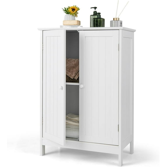 GLACER Bathroom Floor Cabinet, Wooden Storage Cabinet with Double Doors, Suitable for Bathroom, Living Room, Entryway, 23.5 x 14 x 34 inches (White)