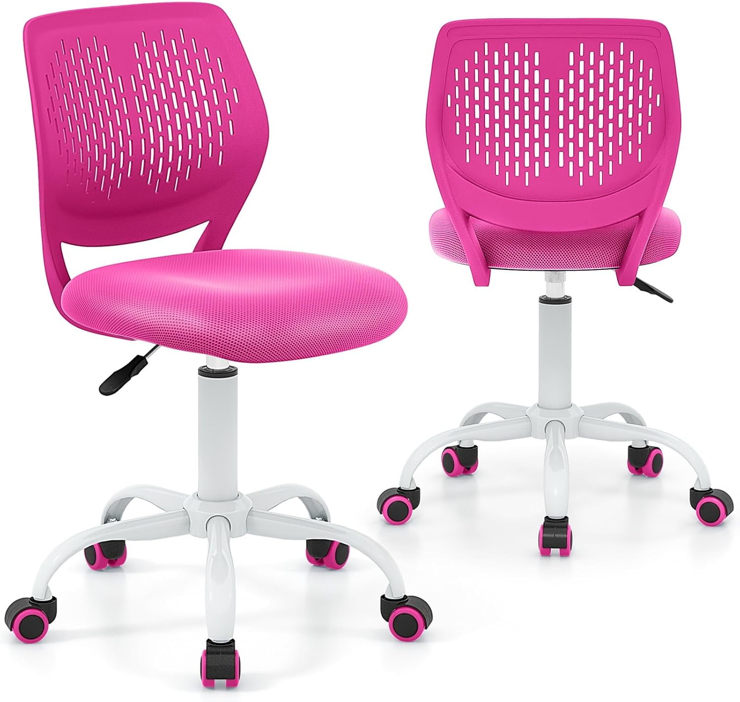 GLACER  Desk Chair, Armless Study Chair with Adjustable Height & Swivel, Low Back, Ergonomic Rolling Office Chair Computer Chair for Teens, Children (Rose)