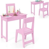 GLACER Kids Vanity with Flip Top Mirror, 2 in 1 Vanity Table and Chair