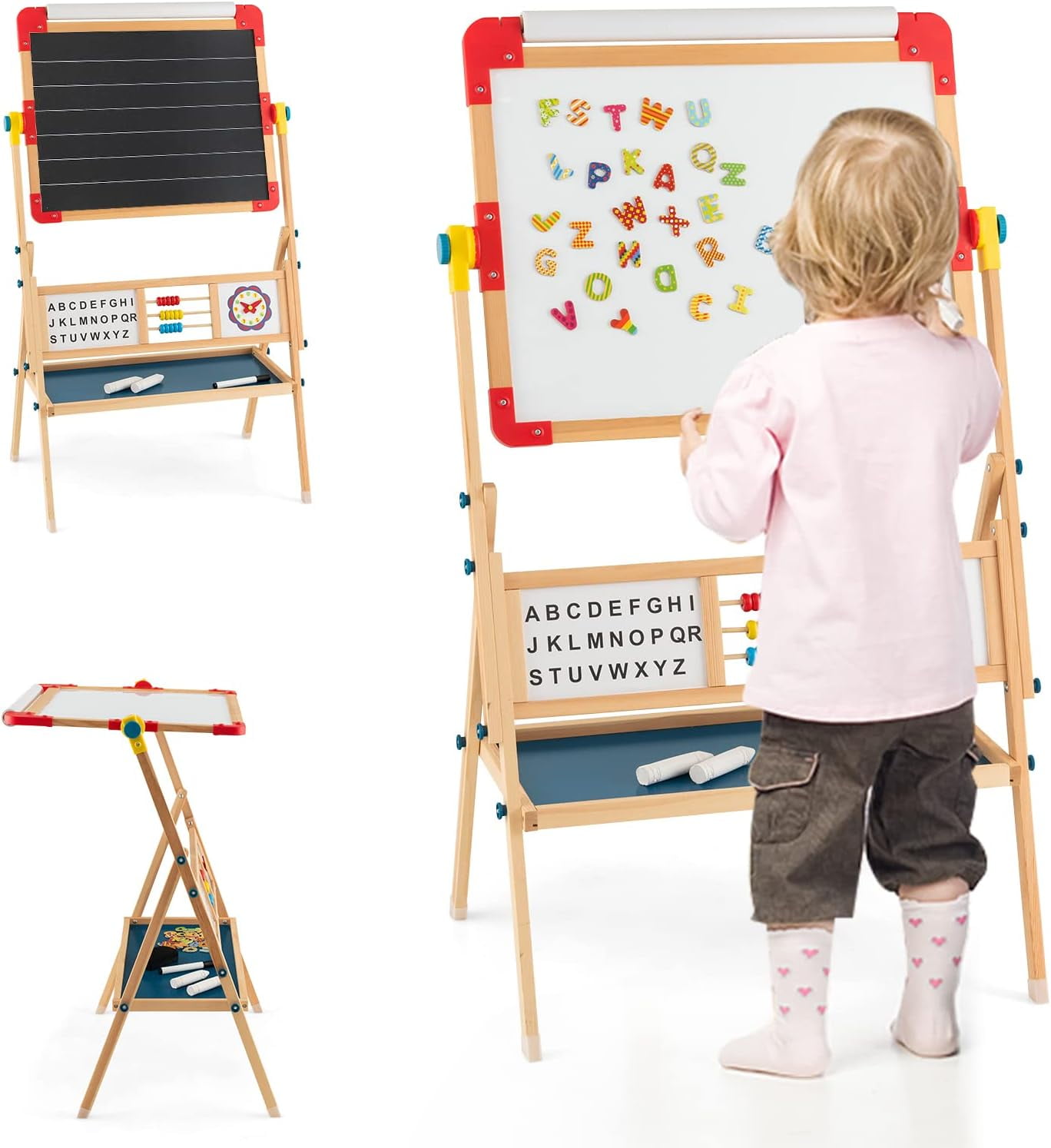 GLACER Kids Wooden Art Easel 3 in 1 Double Sided Painting Easel W glacer-kids-wooden-art-easel-3-in-1-double-sided-painting-easel-w