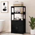 thumbnail image 1 of GLACER Large Bathroom Floor Cabinet, Freestanding Multipurpose Storage Cabinet with Drawer, 2 Open Shelves and Cupboard, Excellent for Bathroom, Kitchen or Living Room, 24 x 13 x 48 inches (Black), 1 of 7