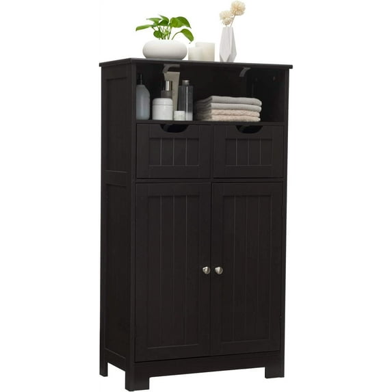GLACER Multifunctional Floor Cabinet, Bathroom Cabinet with Removable Drawers and Adjustable Shelf for Bathroom, Living Room, Kitchen or Entryway, 24 x 12 x 43 inches (Brown)