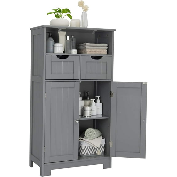 GLACER Multifunctional Floor Cabinet, Bathroom Cabinet with Removable Drawers and Adjustable Shelf for Bathroom, Living Room, Kitchen or Entryway, 24 x 12 x 43 inches (Grey)