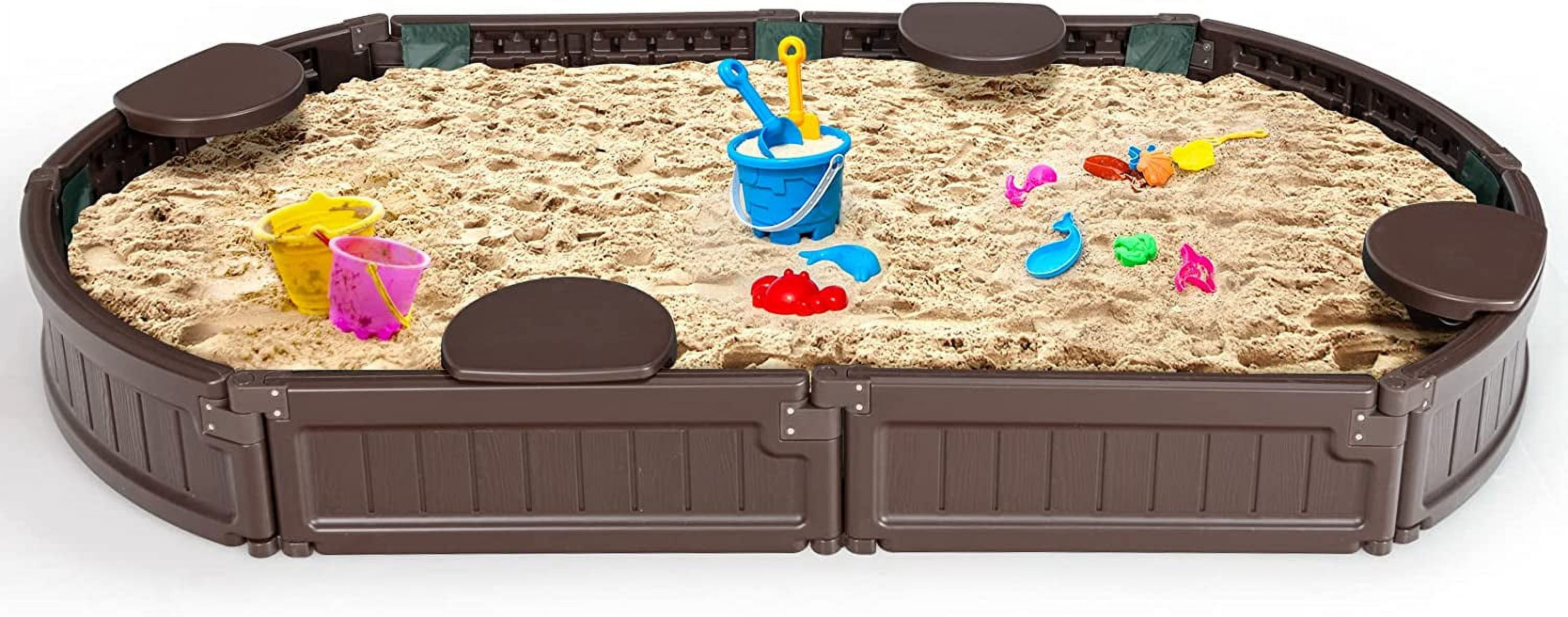 Costway 6F HDPE Sandbox with Built-in Corner Seats, Cover