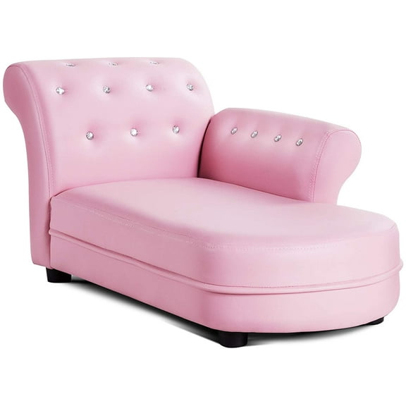 GLACER Sofa, Pink Couch Princess Sofa with PVC Leather and Embedded Crystal, Upholstered Chaise Lounge, Sofa Chair Armchair