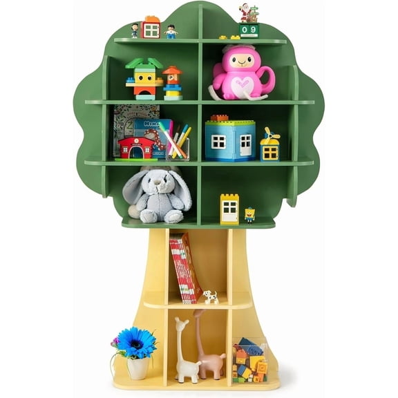 GLACER Tree Bookshelf, Wooden Montessori Bookshelf with 18 Multiple Shelves, Anti-Tipping Device, Kids Bookcase for Kids Room, Classroom, Playroom, Nursery, Gift for Boys & Girls