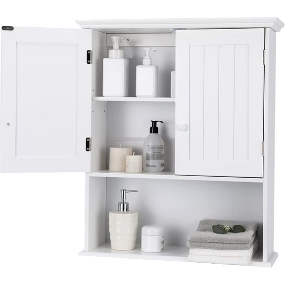 GLACER Wall Mounted Storage Cabinet, Bathroom Medicine Cabinet with Adjustable Shelf and Double Doors, Wall Cabinet for Bathroom, Living Room, Kitchen or Entryway, 23.5 x 8 x 28 inches (White)