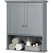 GLACER Wall Mounted Storage Cabinet, Bathroom Medicine Cabinet with Adjustable Shelf and Double Doors, Wall Cabinet for Bathroom, Living Room, Kitchen or Entryway, 23.5 x 8 x 28 inches (Grey)