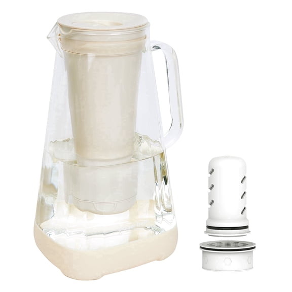 GLACIER FRESH 10 Cup Purela Glass Water Pitcher with 1.6X Flow Rate Upgraded Ultrafiltration Membrane and Activated Carbon Filter, Reduces 99% Chlorine, PFOA&PFOS, Coliforms, White