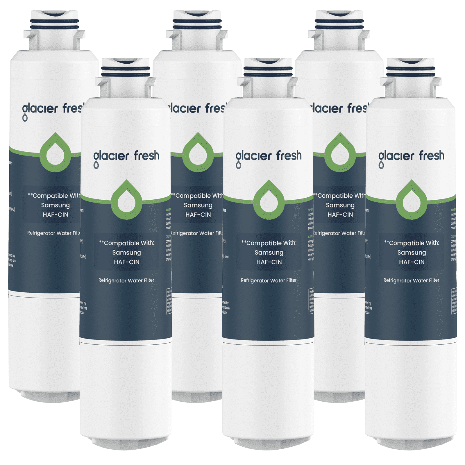 GLACIER FRESH DA29-00020B Refrigerator Water Filter, NSF/ANSI 53 & 372 Certified, Compatible with Samsung DA29-00020A/B, HAF-CIN/EXP, DA29-00020B-1, 46-9101, RF4267HARS, 6 Pack