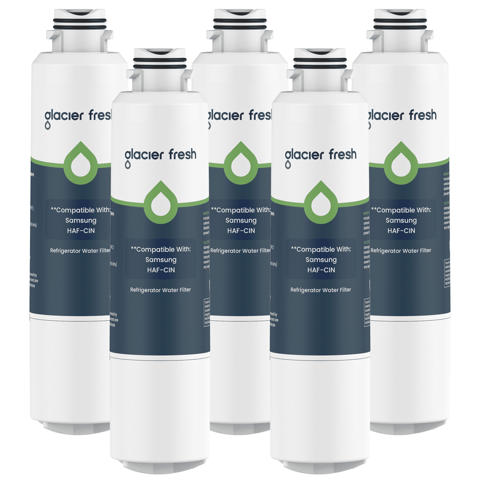 GLACIER FRESH DA29-00020B Refrigerator Water Filter, NSF/ANSI 53 & 372 Certified, Compatible with Samsung DA29-00020A/B, HAF-CIN/EXP, DA29-00020B-1, 46-9101, RF4267HARS, 5 Pack