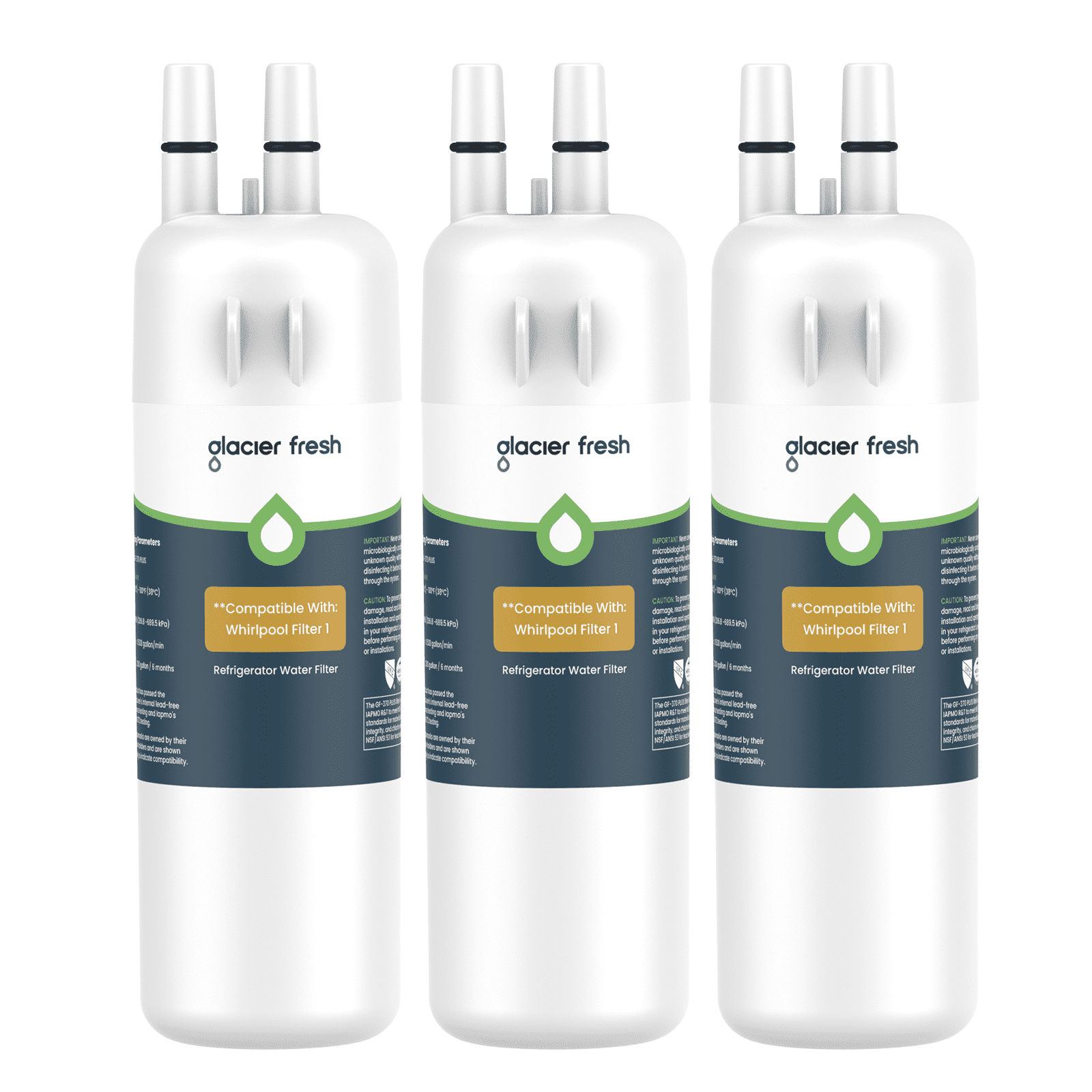 GLACIER FRESH EDR1RXD1 Refrigerator Water Filter, NSF/ANSI 53 & 372 Certified, Compatible with W10295370A, EDR1RXD1, WHR1RXD1, Filter 1, P8RFWB2L, 46-9930, 3 Pack