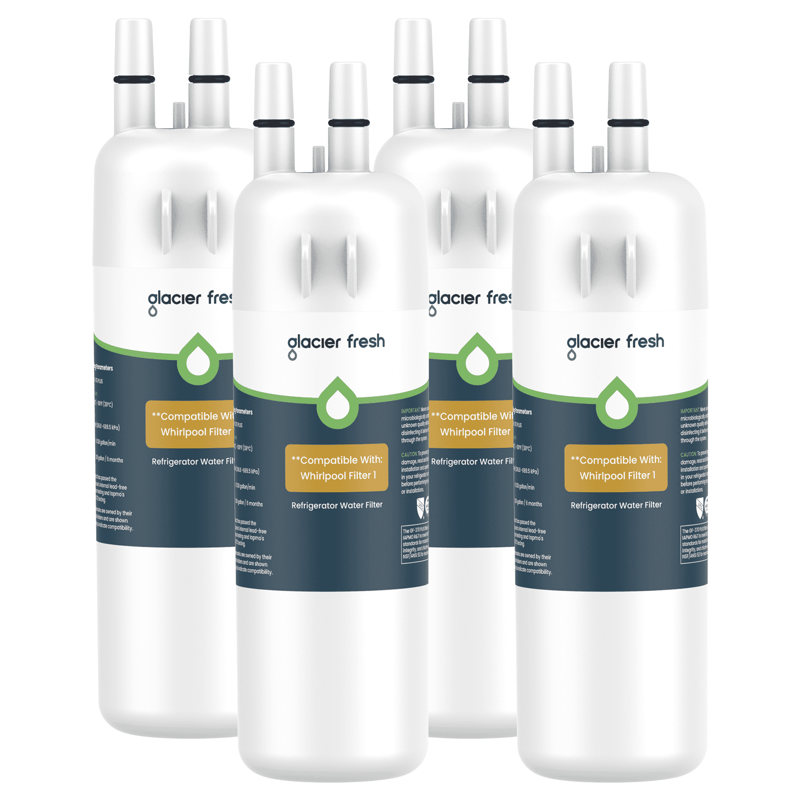 GLACIER FRESH EDR1RXD1 Refrigerator Water Filter, NSF/ANSI 53 & 372 Certified, Compatible with W10295370A, EDR1RXD1, WHR1RXD1, Filter 1, P8RFWB2L, 46-9930, 4 Pack