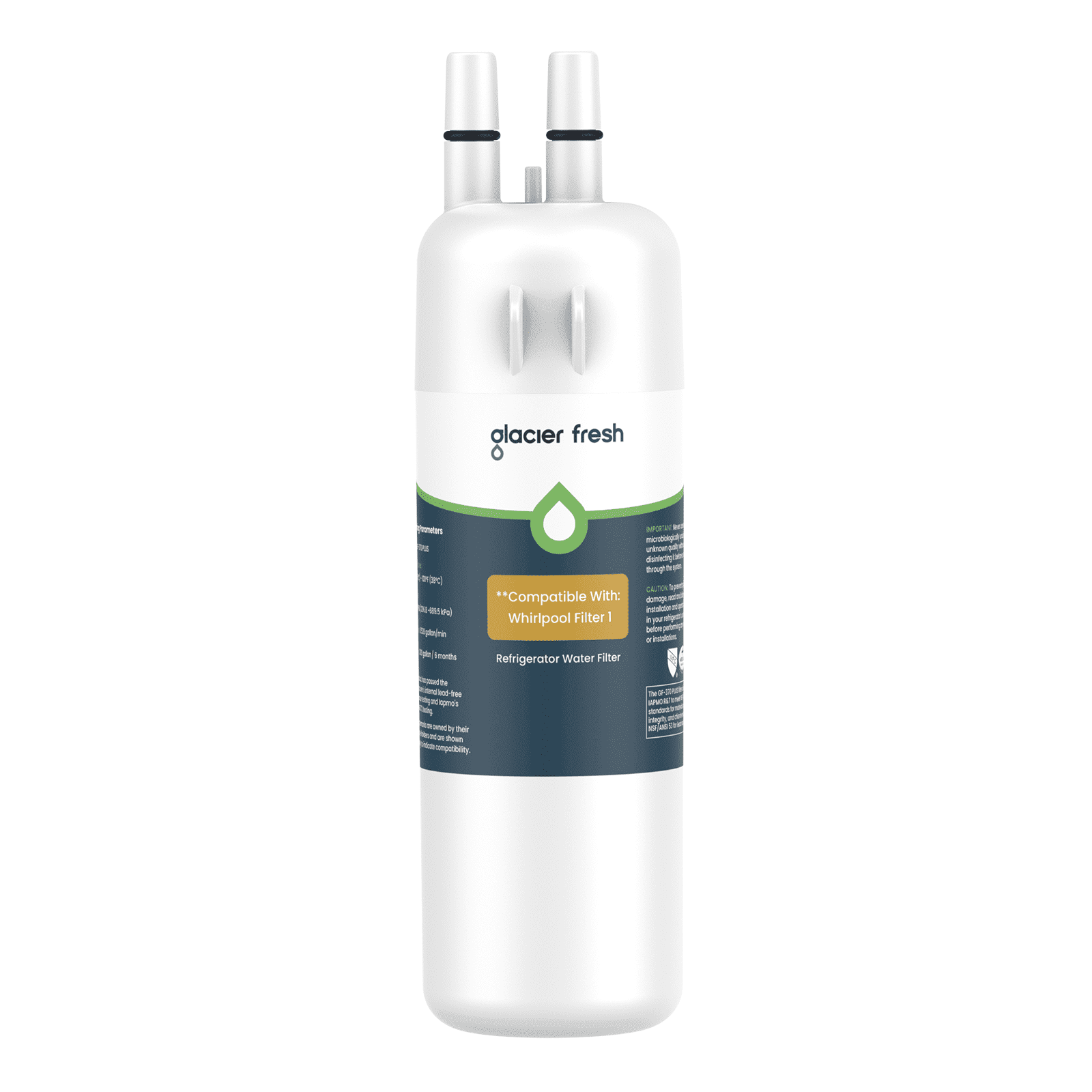 GLACIER FRESH EDR1RXD1 Refrigerator Water Filter, NSF/ANSI 53 & 372 Certified, Compatible with W10295370A, EDR1RXD1, WHR1RXD1, Filter 1, P8RFWB2L, 46-9930, 1 Pack