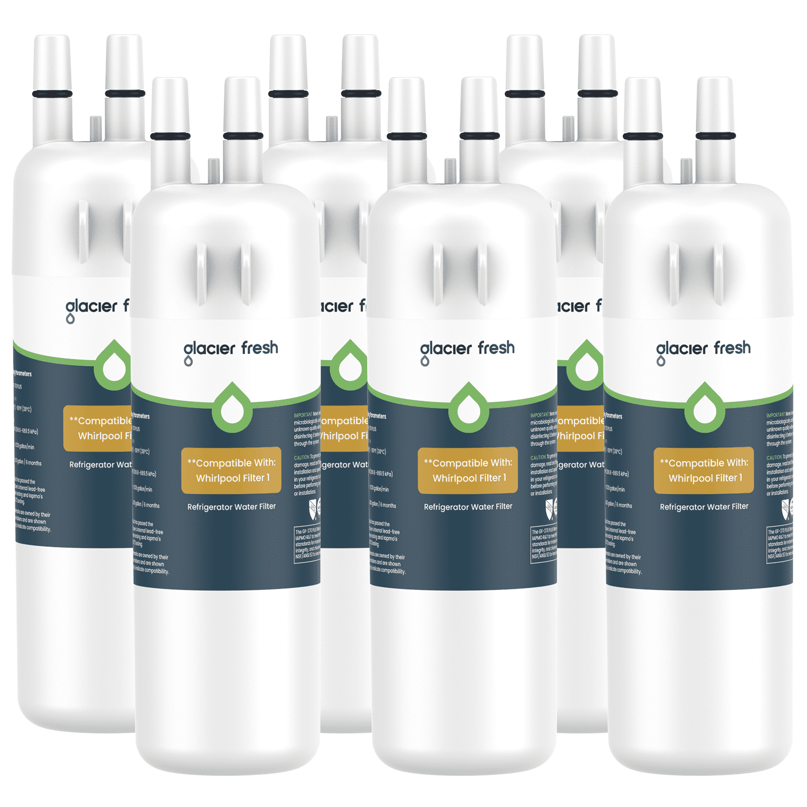 GLACIER FRESH EDR1RXD1 Refrigerator Water Filter, NSF/ANSI 53 & 372 Certified, Compatible with W10295370A, EDR1RXD1, WHR1RXD1, Filter 1, P8RFWB2L, 46-9930, 6 Pack