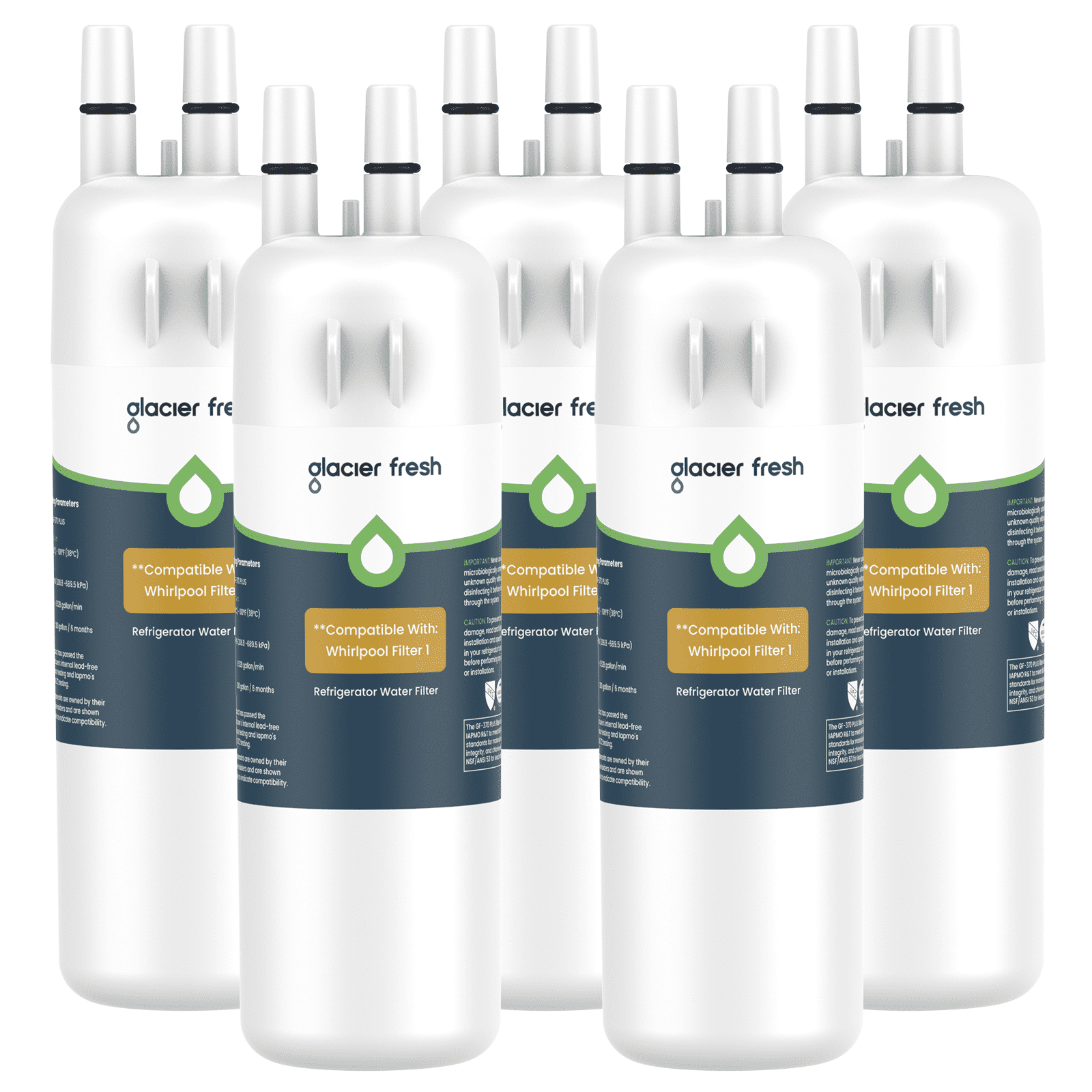 GLACIER FRESH EDR1RXD1 Refrigerator Water Filter, NSF/ANSI 53 & 372 Certified, Compatible with W10295370A, EDR1RXD1, WHR1RXD1, Filter 1, P8RFWB2L, 46-9930, 5 Pack