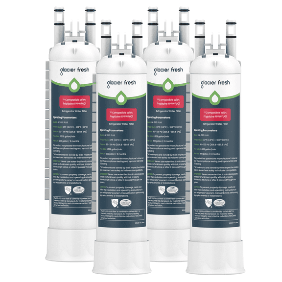 GLACIER FRESH FPPWFU01 Water Filter Replacement for Frigidaire PurePour FPPWFU01, Compatible with Electrolux EPPWFU01, PureAdvantage PurePour PWF-1, NSF/ANSI 53, 4 Pack