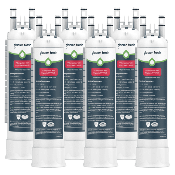 GLACIER FRESH FPPWFU01 Refrigerator Water Filter,NSF/ANSI 53 & 372 Certified,Replacement for Frigidaire PurePour FPPWFU01,Compatible with Electrolux EPPWFU01,PureAdvantage PWF-1, 6 Pack