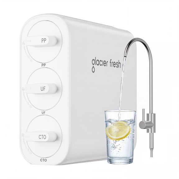 GLACIER FRESH GFU06 0.01m Ultra Filtration Under Sink Water Filter System, Tankless Ultra, Compact Design, with Faucet, No Electricity & Waste Water, No TDS Reduction