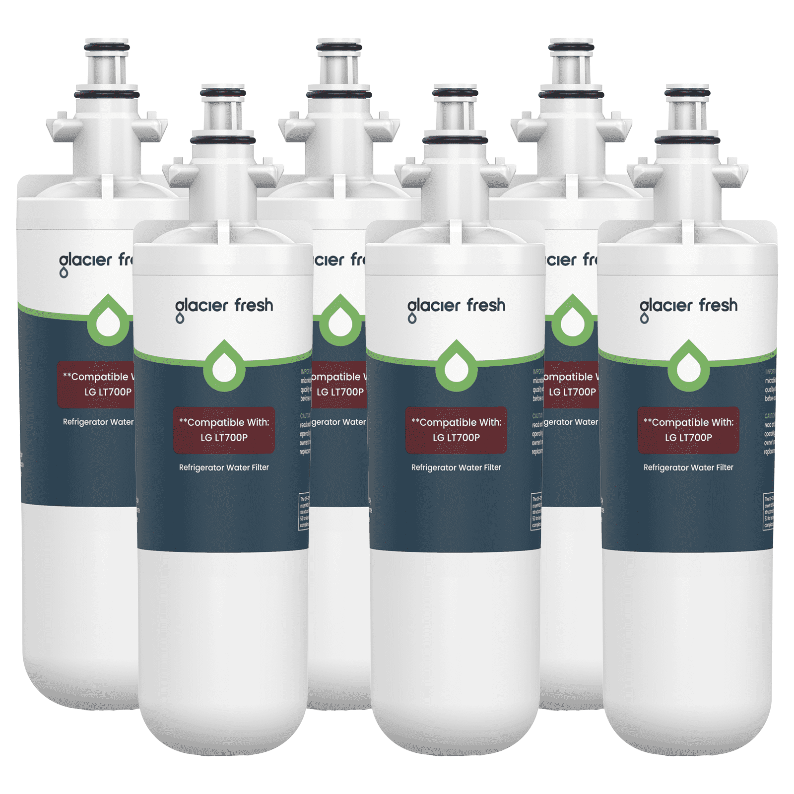 GLACIER FRESH LT700P Refrigerator Water Filter, NSF/ANSI 53 & 372 Certified, Compatible with LT700PC, ADQ36006101, ADQ36006102, RWF1200A, Kenmore 9690, 6 Pack